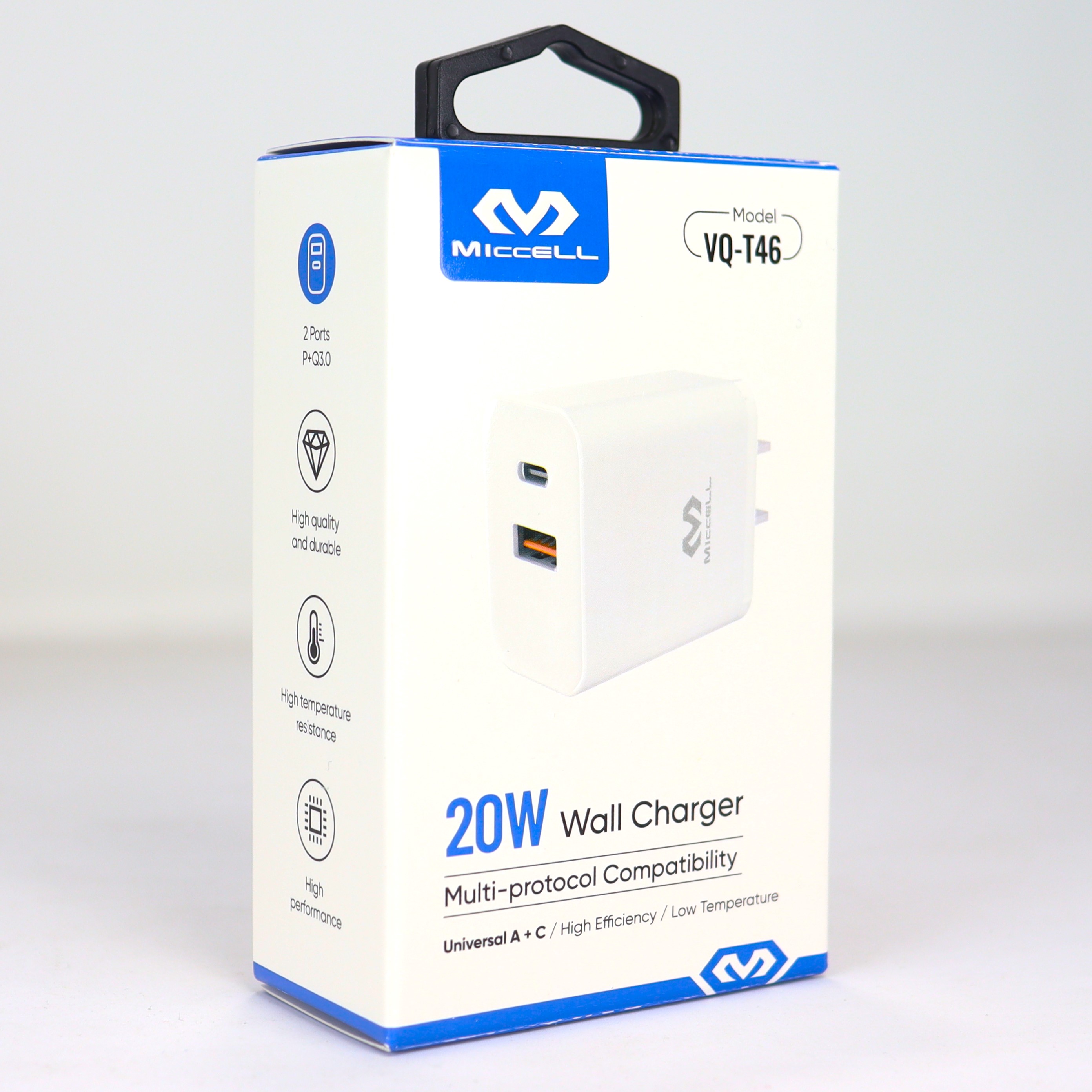 S2280 Miccell DUAL Port Fast WALL Charger 38W+3.0 (VQ-T46) Box Pack (na)
